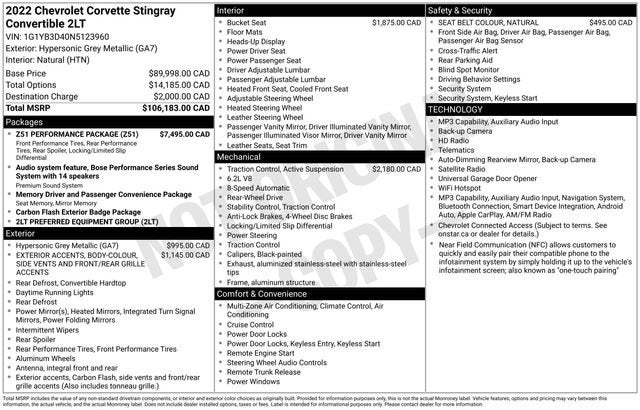 2022 Chevrolet Corvette Stingray 2LT