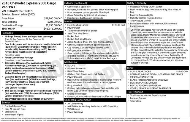 2018 Chevrolet Express Cargo 2500 Work Van