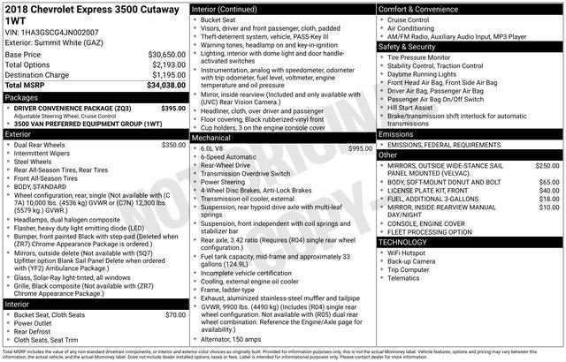 2018 Chevrolet Express Cutaway 3500 Work Van