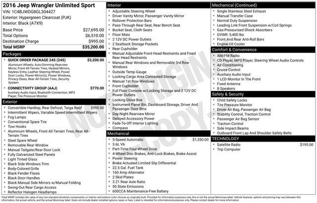 2016 Jeep Wrangler Unlimited Sport
