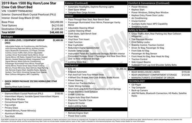 2019 RAM 1500 Big Horn/Lone Star Crew Cab 4x4 5'7" Box