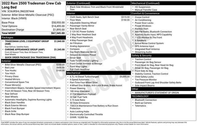 2022 RAM 2500 Tradesman Crew Cab 4x4 8' Box