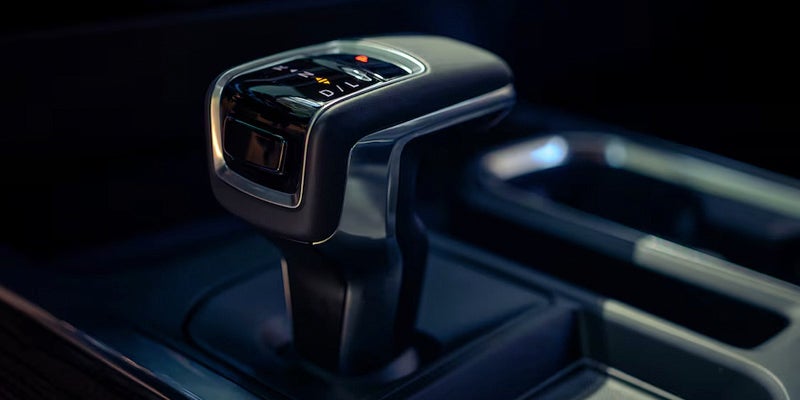 A closeup view of the 2025 Chevy Silverado 1500 gear shifter, near Don Nester Auto Group Houghton Lake.